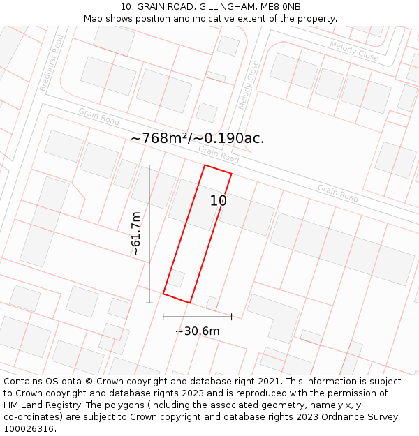 10, GRAIN ROAD, GILLINGHAM, ME8 0NB: Plot and title map