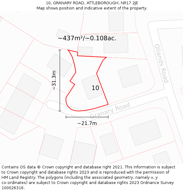 10, GRANARY ROAD, ATTLEBOROUGH, NR17 2JE: Plot and title map
