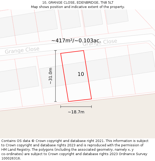 10, GRANGE CLOSE, EDENBRIDGE, TN8 5LT: Plot and title map