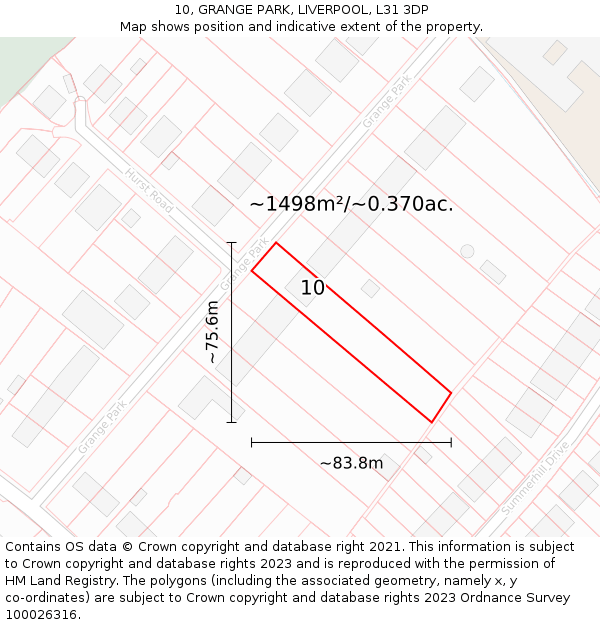 10, GRANGE PARK, LIVERPOOL, L31 3DP: Plot and title map