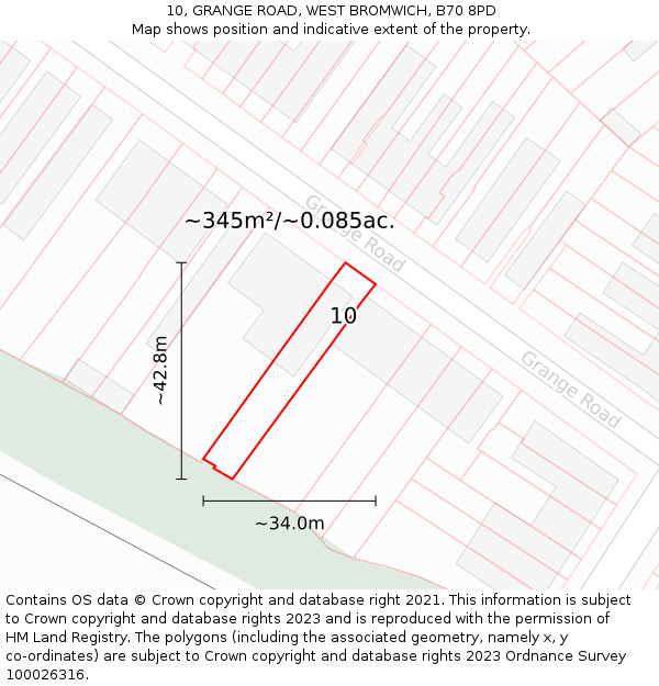 10, GRANGE ROAD, WEST BROMWICH, B70 8PD: Plot and title map