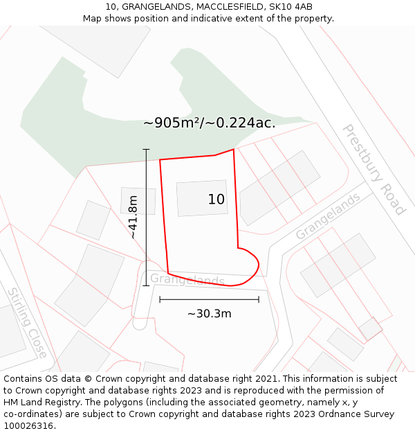 10, GRANGELANDS, MACCLESFIELD, SK10 4AB: Plot and title map