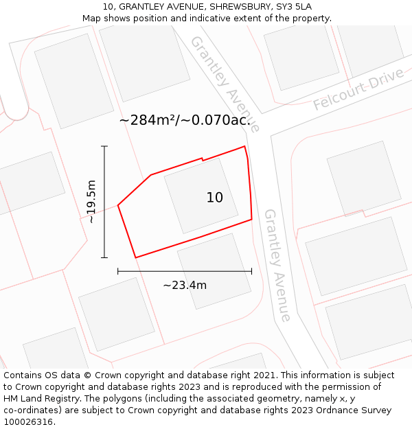 10, GRANTLEY AVENUE, SHREWSBURY, SY3 5LA: Plot and title map