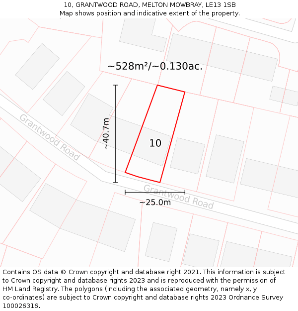 10, GRANTWOOD ROAD, MELTON MOWBRAY, LE13 1SB: Plot and title map