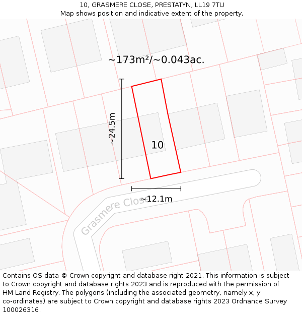 10, GRASMERE CLOSE, PRESTATYN, LL19 7TU: Plot and title map