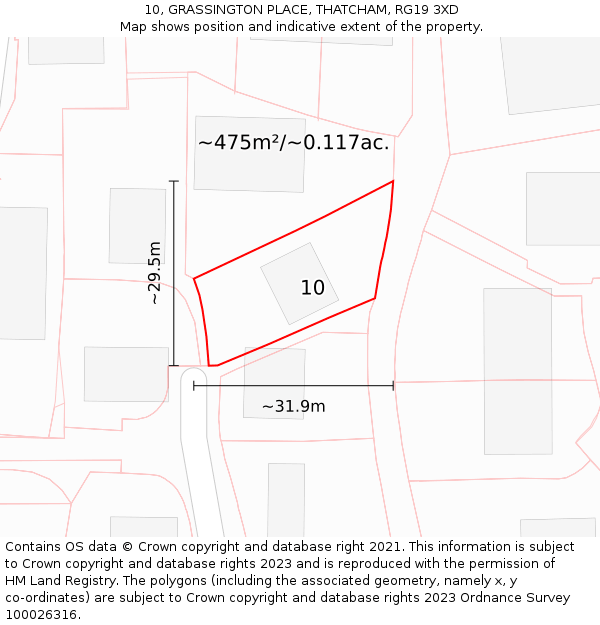 10, GRASSINGTON PLACE, THATCHAM, RG19 3XD: Plot and title map