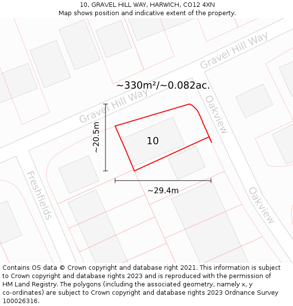 10, GRAVEL HILL WAY, HARWICH, CO12 4XN: Plot and title map