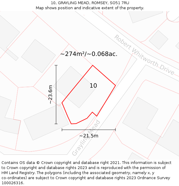 10, GRAYLING MEAD, ROMSEY, SO51 7RU: Plot and title map