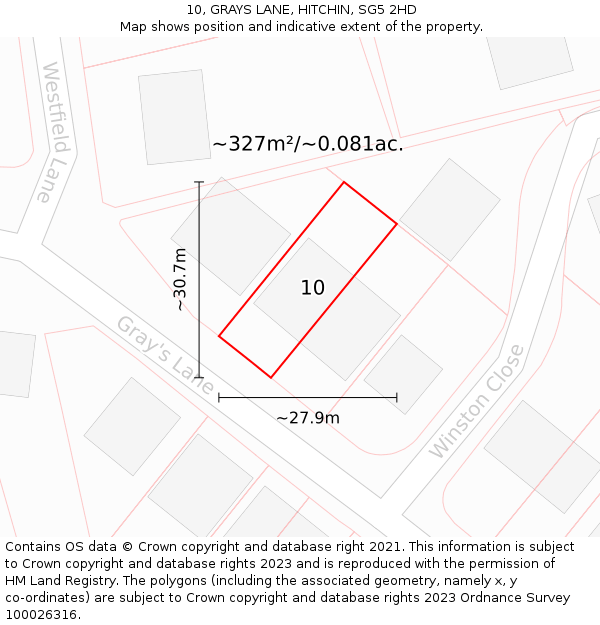 10, GRAYS LANE, HITCHIN, SG5 2HD: Plot and title map