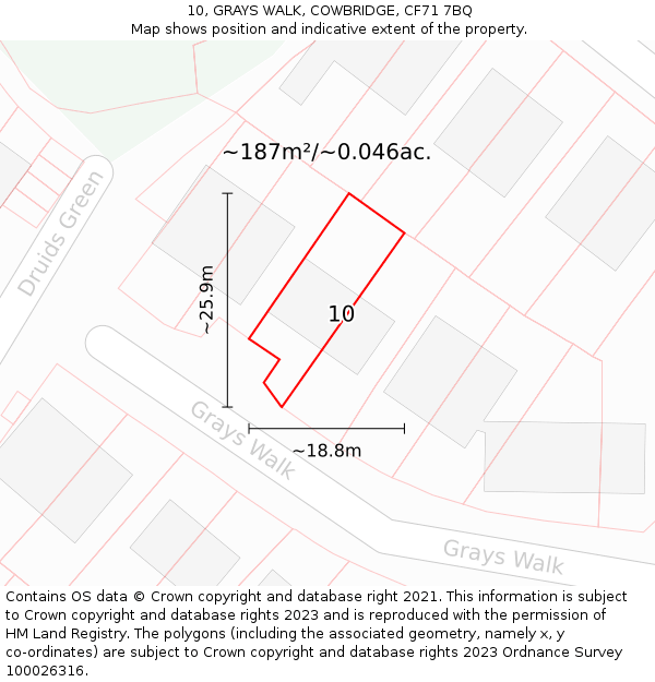 10, GRAYS WALK, COWBRIDGE, CF71 7BQ: Plot and title map