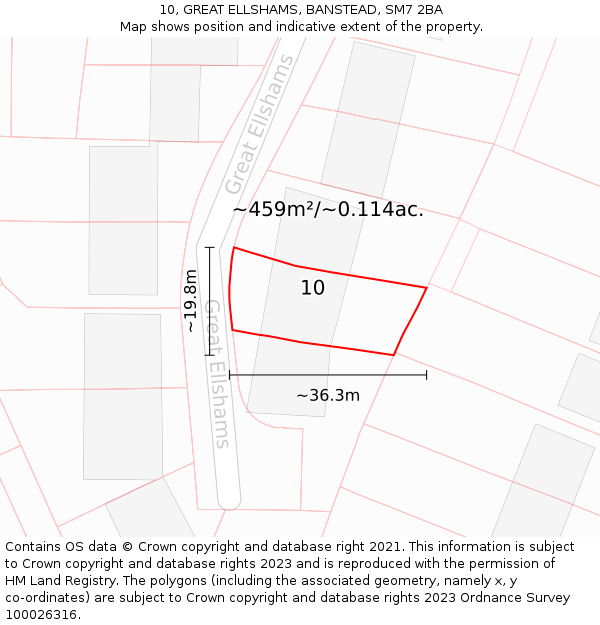 10, GREAT ELLSHAMS, BANSTEAD, SM7 2BA: Plot and title map