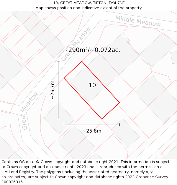 10, GREAT MEADOW, TIPTON, DY4 7NF: Plot and title map