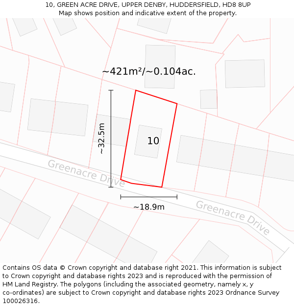 10, GREEN ACRE DRIVE, UPPER DENBY, HUDDERSFIELD, HD8 8UP: Plot and title map
