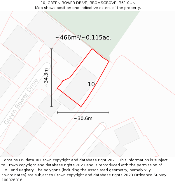 10, GREEN BOWER DRIVE, BROMSGROVE, B61 0UN: Plot and title map