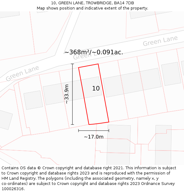 10, GREEN LANE, TROWBRIDGE, BA14 7DB: Plot and title map