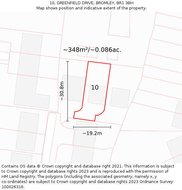 10, GREENFIELD DRIVE, BROMLEY, BR1 3BH: Plot and title map