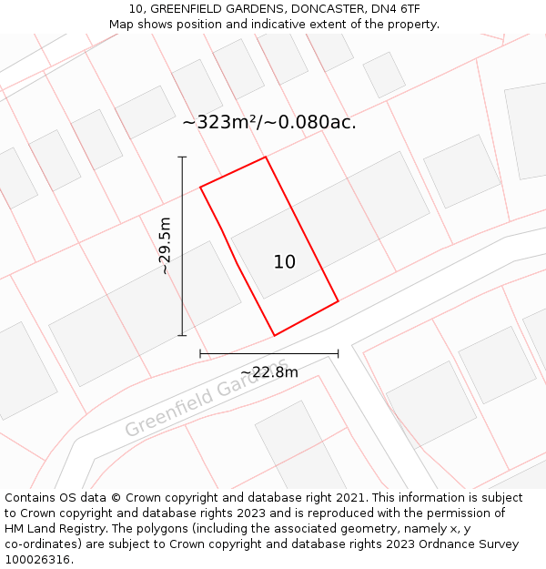 10, GREENFIELD GARDENS, DONCASTER, DN4 6TF: Plot and title map