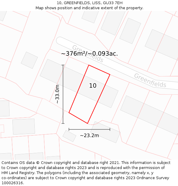 10, GREENFIELDS, LISS, GU33 7EH: Plot and title map