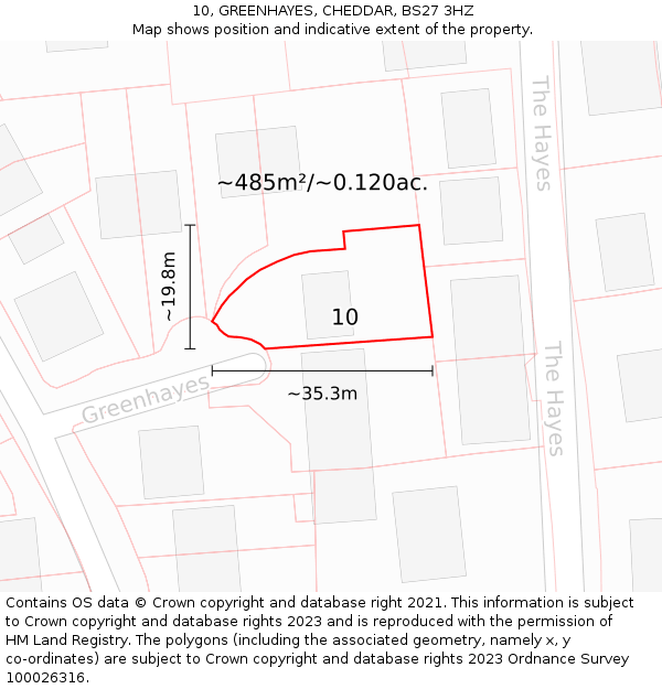 10, GREENHAYES, CHEDDAR, BS27 3HZ: Plot and title map
