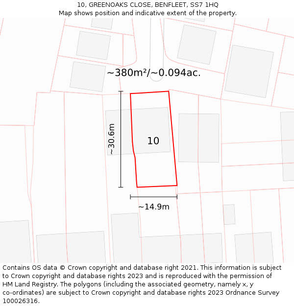 10, GREENOAKS CLOSE, BENFLEET, SS7 1HQ: Plot and title map