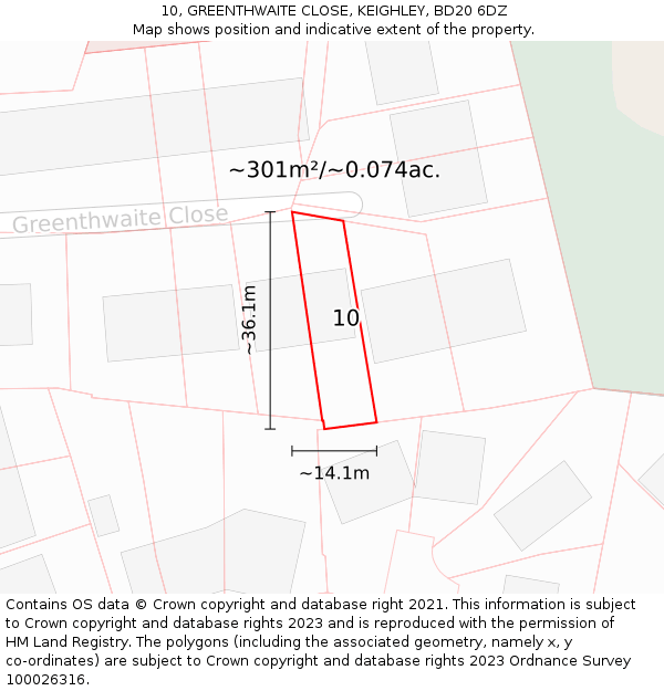 10, GREENTHWAITE CLOSE, KEIGHLEY, BD20 6DZ: Plot and title map