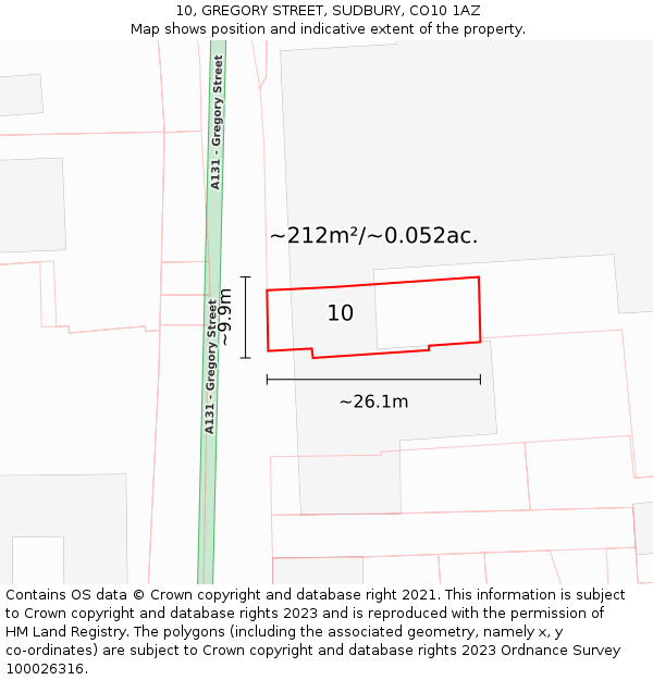 10, GREGORY STREET, SUDBURY, CO10 1AZ: Plot and title map