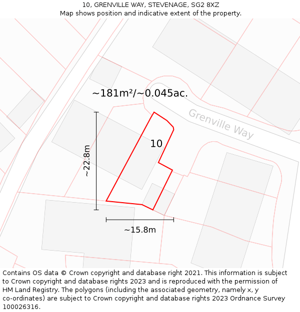 10, GRENVILLE WAY, STEVENAGE, SG2 8XZ: Plot and title map