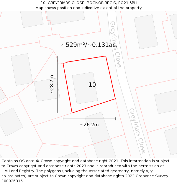 10, GREYFRIARS CLOSE, BOGNOR REGIS, PO21 5RH: Plot and title map