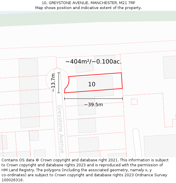 10, GREYSTONE AVENUE, MANCHESTER, M21 7RP: Plot and title map