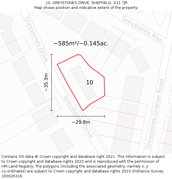 10, GREYSTONES DRIVE, SHEFFIELD, S11 7JR: Plot and title map