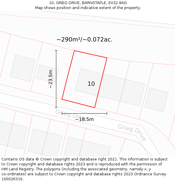 10, GRIEG DRIVE, BARNSTAPLE, EX32 8AG: Plot and title map