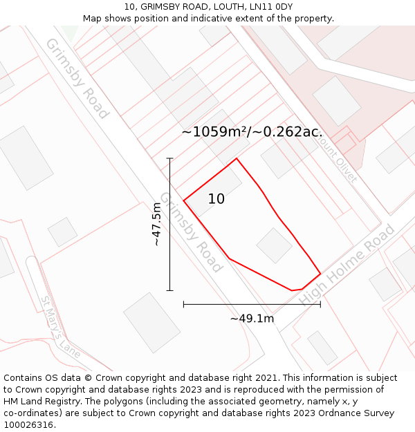 10, GRIMSBY ROAD, LOUTH, LN11 0DY: Plot and title map