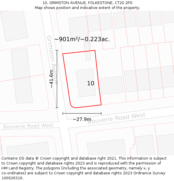 10, GRIMSTON AVENUE, FOLKESTONE, CT20 2PS: Plot and title map