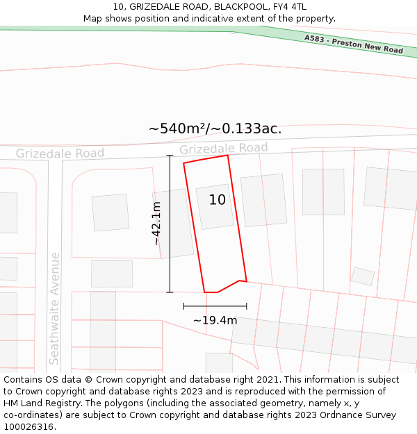 10, GRIZEDALE ROAD, BLACKPOOL, FY4 4TL: Plot and title map