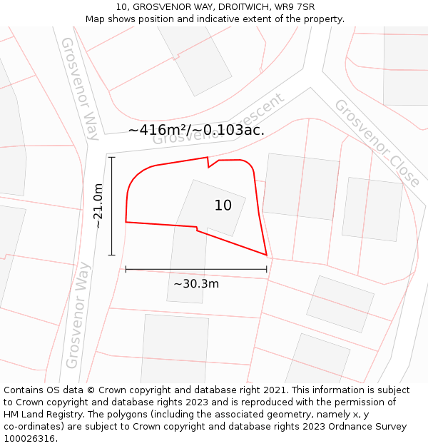 10, GROSVENOR WAY, DROITWICH, WR9 7SR: Plot and title map