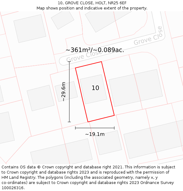 10, GROVE CLOSE, HOLT, NR25 6EF: Plot and title map