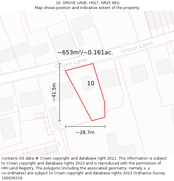 10, GROVE LANE, HOLT, NR25 6EG: Plot and title map