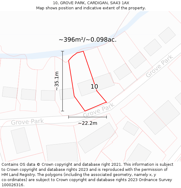 10, GROVE PARK, CARDIGAN, SA43 1AX: Plot and title map
