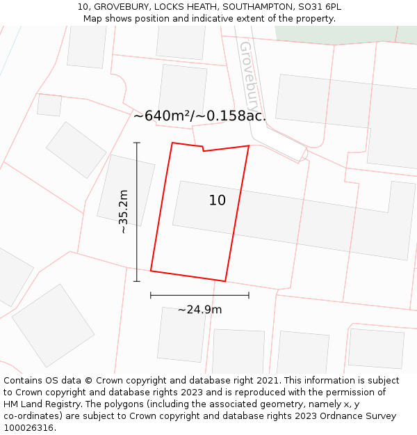 10, GROVEBURY, LOCKS HEATH, SOUTHAMPTON, SO31 6PL: Plot and title map