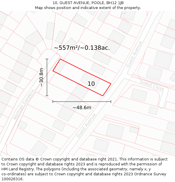 10, GUEST AVENUE, POOLE, BH12 1JB: Plot and title map