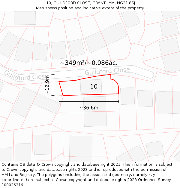 10, GUILDFORD CLOSE, GRANTHAM, NG31 8SJ: Plot and title map