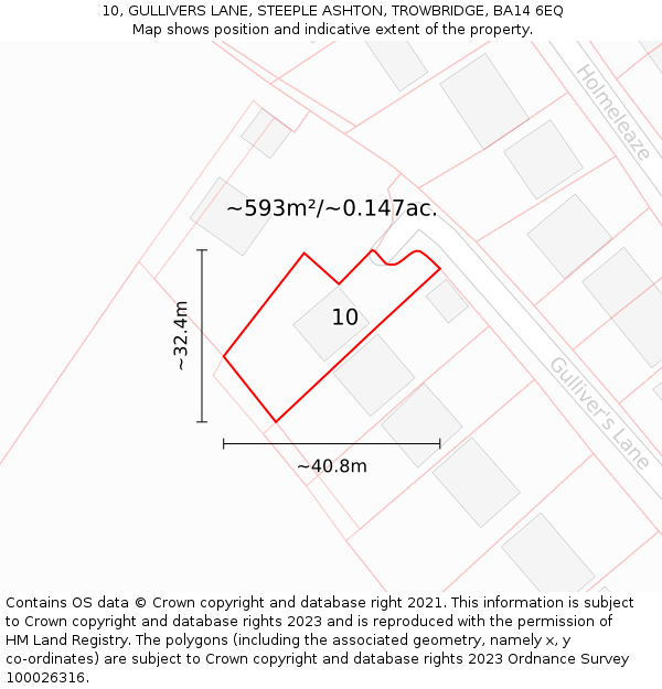 10, GULLIVERS LANE, STEEPLE ASHTON, TROWBRIDGE, BA14 6EQ: Plot and title map