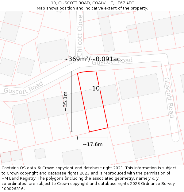 10, GUSCOTT ROAD, COALVILLE, LE67 4EG: Plot and title map