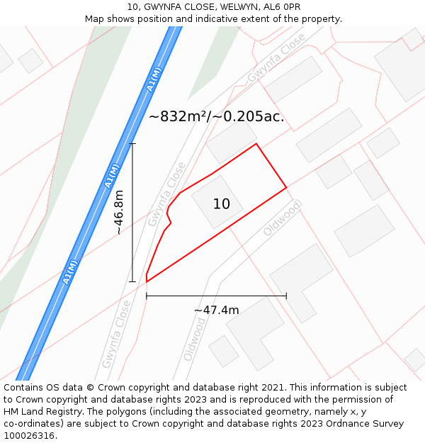 10, GWYNFA CLOSE, WELWYN, AL6 0PR: Plot and title map