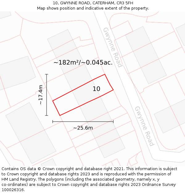 10, GWYNNE ROAD, CATERHAM, CR3 5FH: Plot and title map