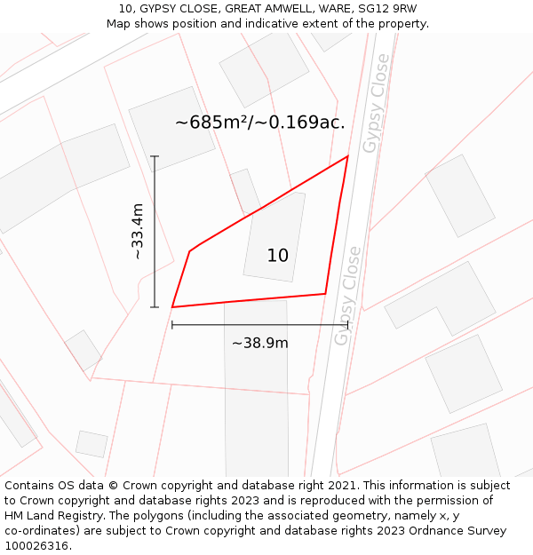 10, GYPSY CLOSE, GREAT AMWELL, WARE, SG12 9RW: Plot and title map