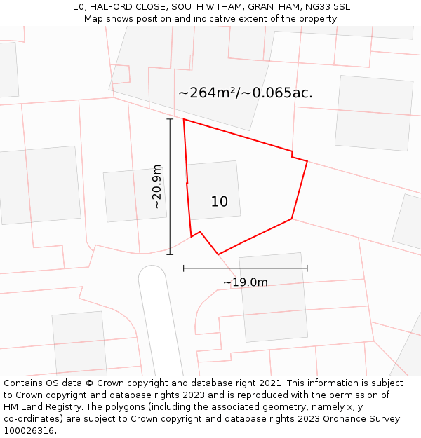 10, HALFORD CLOSE, SOUTH WITHAM, GRANTHAM, NG33 5SL: Plot and title map