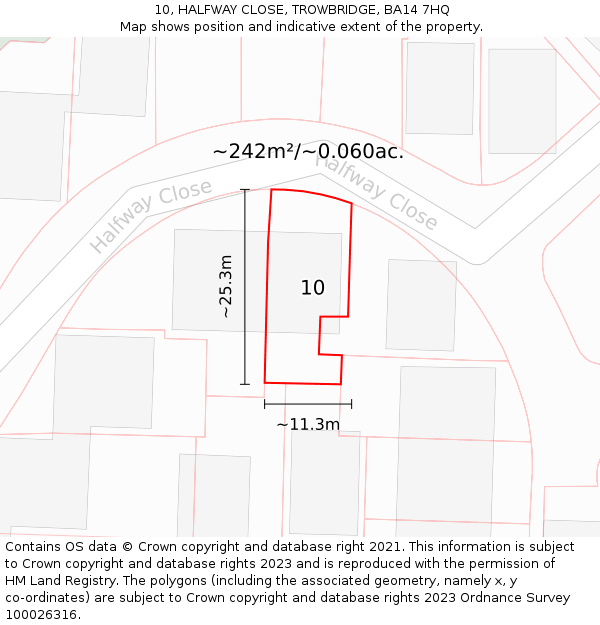 10, HALFWAY CLOSE, TROWBRIDGE, BA14 7HQ: Plot and title map