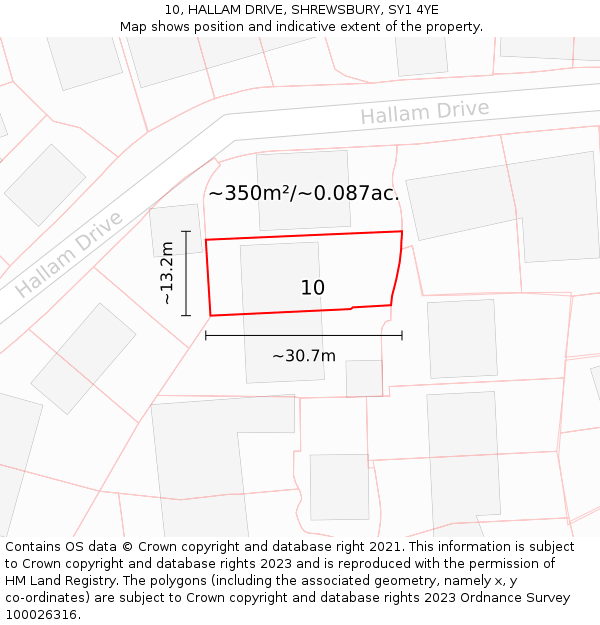 10, HALLAM DRIVE, SHREWSBURY, SY1 4YE: Plot and title map