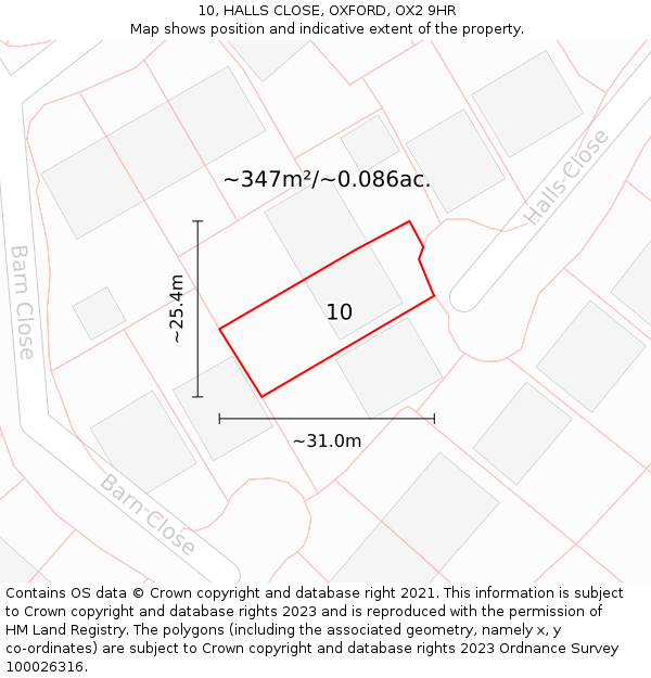10, HALLS CLOSE, OXFORD, OX2 9HR: Plot and title map